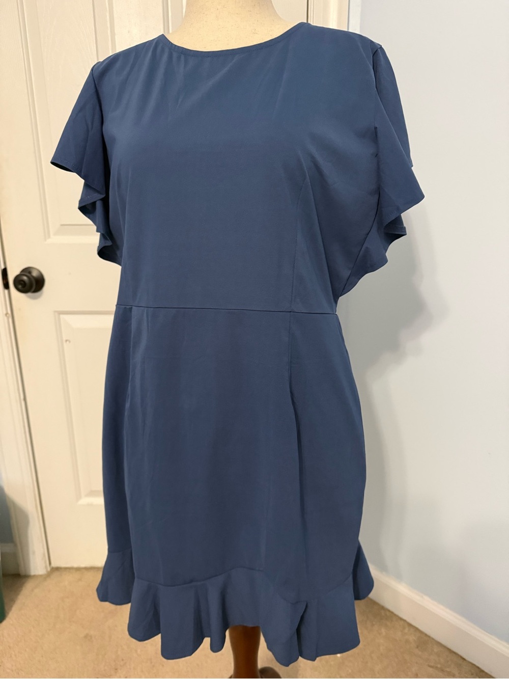Amazon Blue Ruffle Sleeve Mini Dress